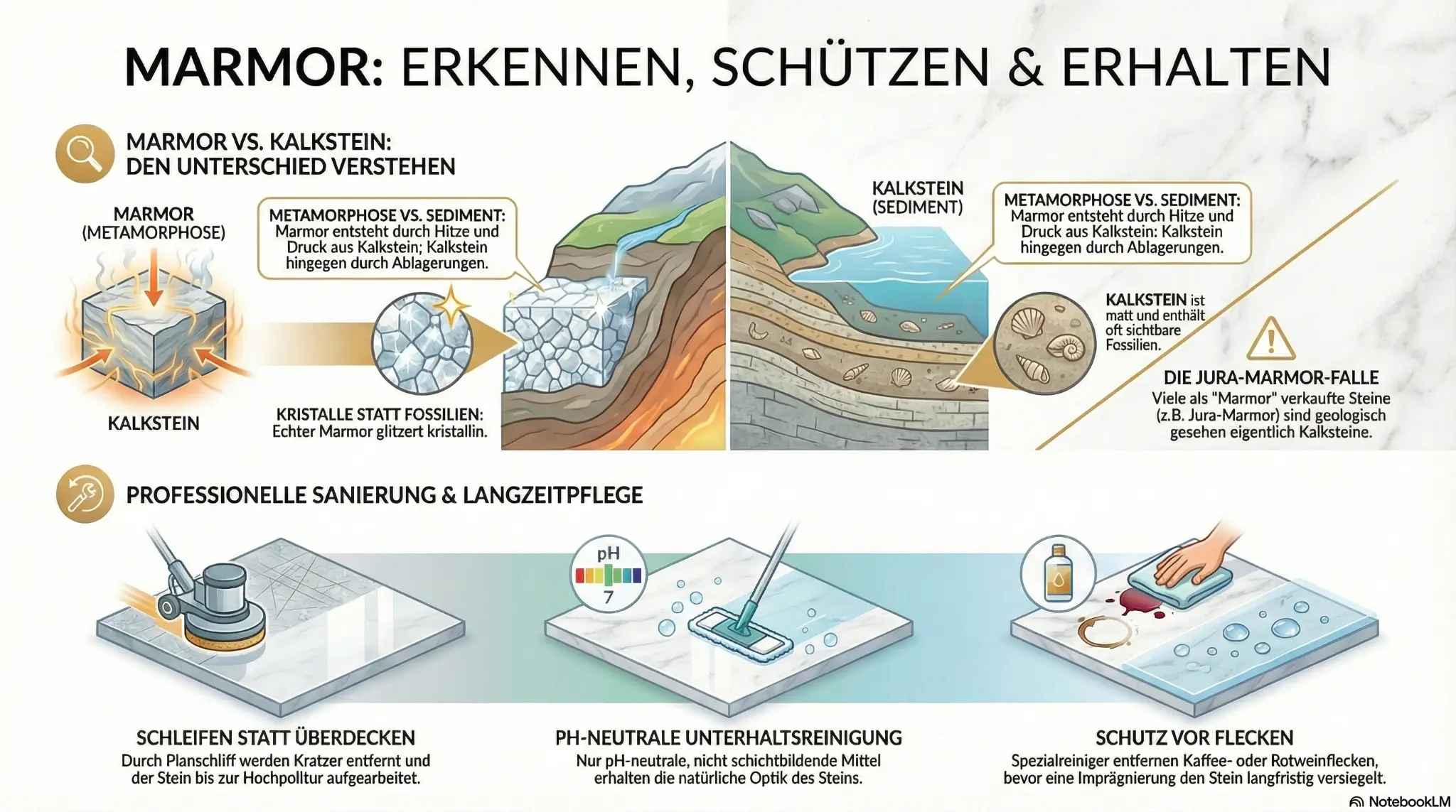 Infografik Marmor: Erkennen, Schützen und Erhalten