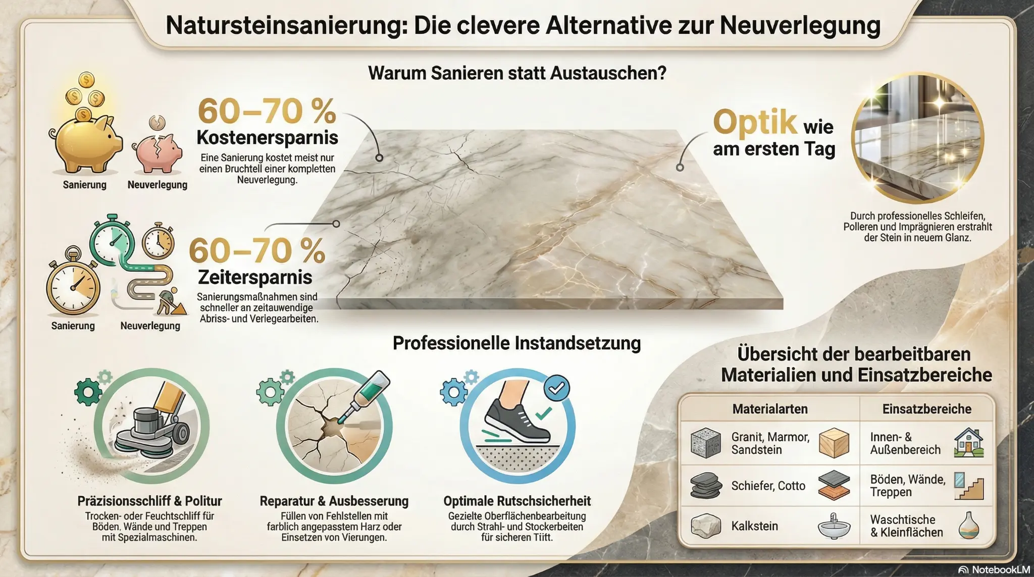 Natursteinsanierung_05c695df Infografik Natursteinsanierung: 60-70% Kostenersparnis gegenüber Neuverlegung, Präzisionss