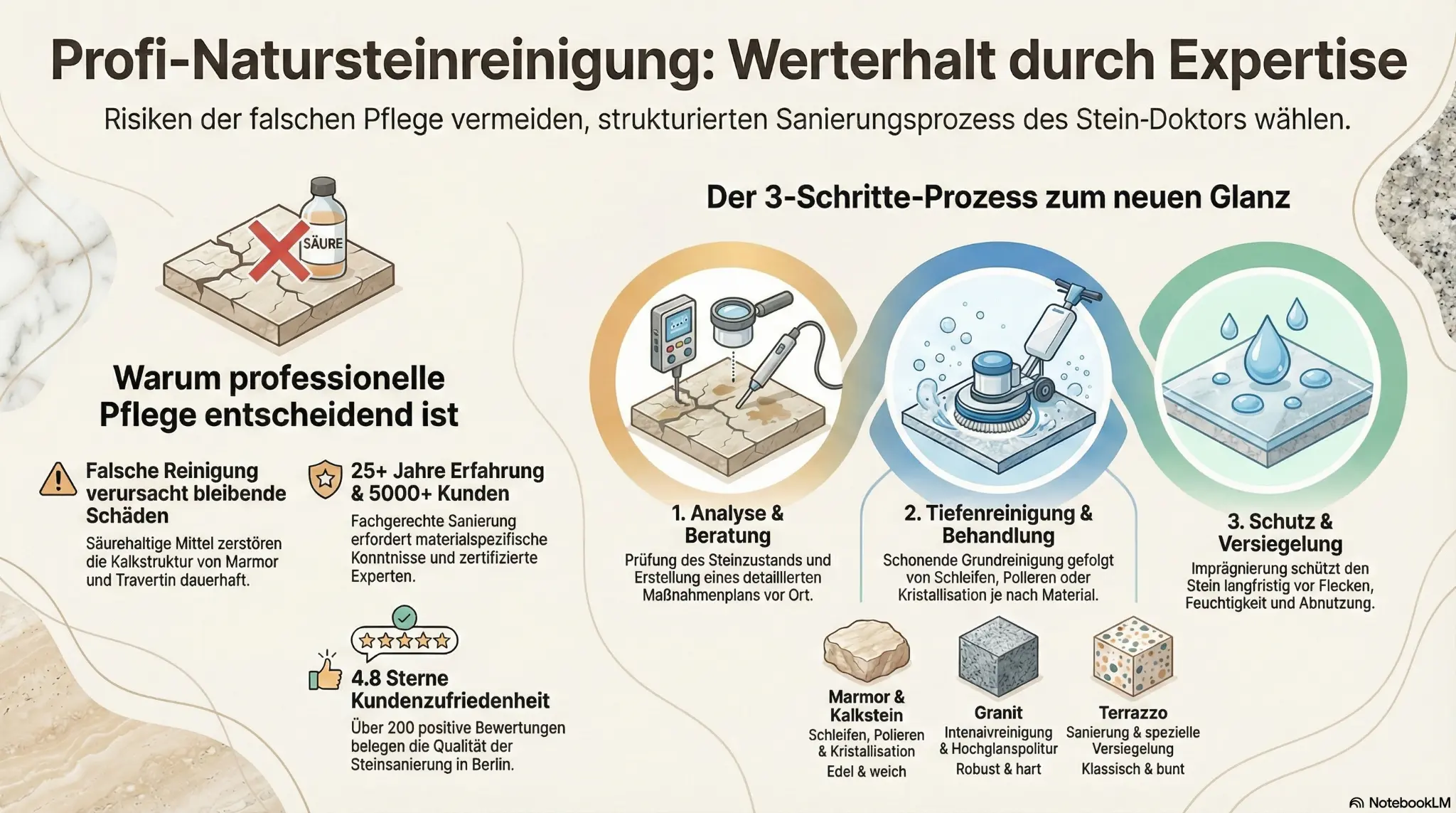 Infografik: Profi-Natursteinreinigung Berlin – Werterhalt durch Expertise